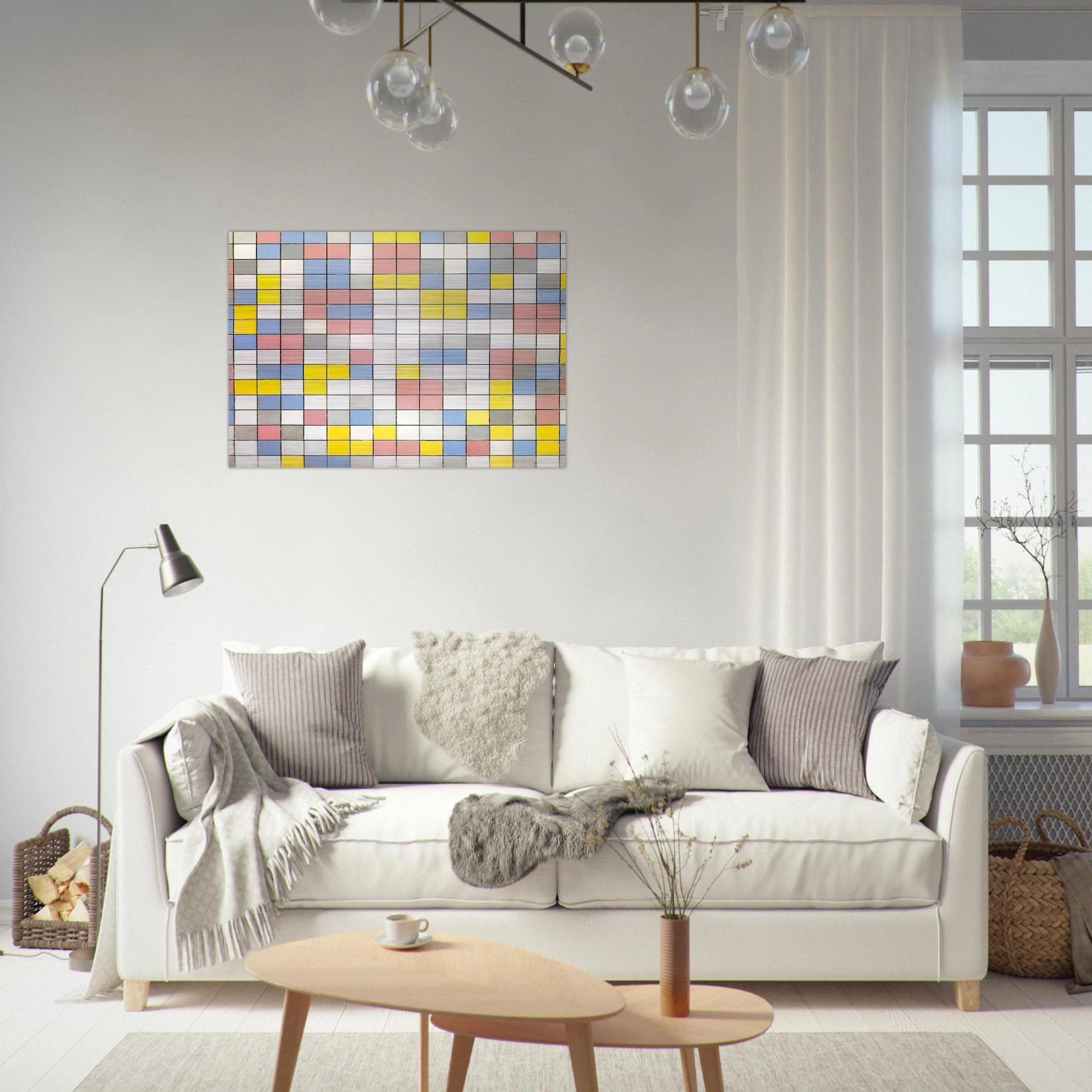Composition with Grid IX - Piet Mondrian Brushed Aluminum Print - 70x100 cm / 28x40 inches | Piet Mondrian Aluminum Print | Piet Mondrian Prints
