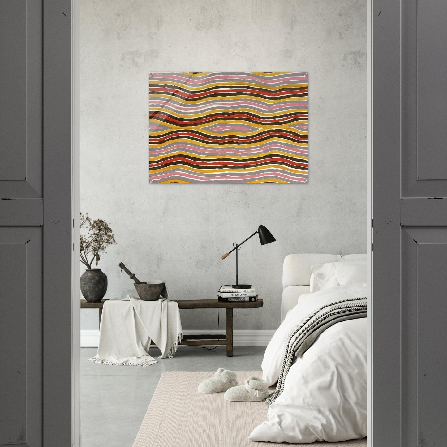 Floor Paint Lake Napperby - 2001 - Clifford Possum Tjapaltjarri Acrylic Print - 70x100 cm / 28x40″ inches | Clifford Possum Tjapaltjarri Wall Art | Clifford Possum Tjapaltjarri Prints