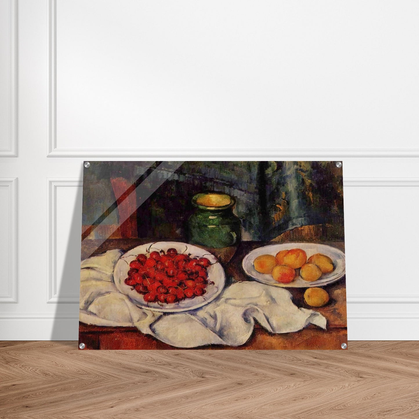 Still Life with a Plate of Cherries - Paul Cézanne Acrylic Print - 70x100 cm / 28x40″ inches | Paul Cézanne Wall Art | Paul Cézanne Prints