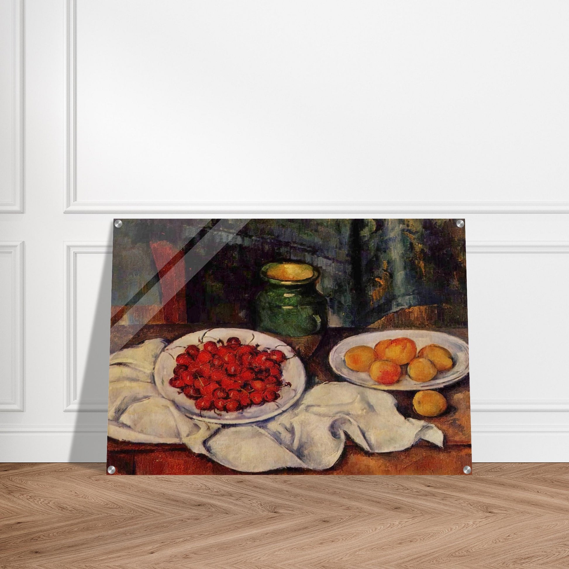 Still Life with a Plate of Cherries - Paul Cézanne Acrylic Print - 70x100 cm / 28x40″ inches | Paul Cézanne Wall Art | Paul Cézanne Prints