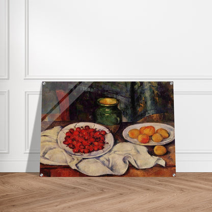 Still Life with a Plate of Cherries - Paul Cézanne Acrylic Print - 70x100 cm / 28x40″ inches | Paul Cézanne Wall Art | Paul Cézanne Prints
