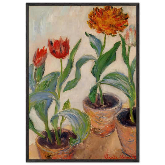 Three Pots of Tulips - claude monet Framed Art Print – Black Wooden Frame - Default Title - -Framed Art Print