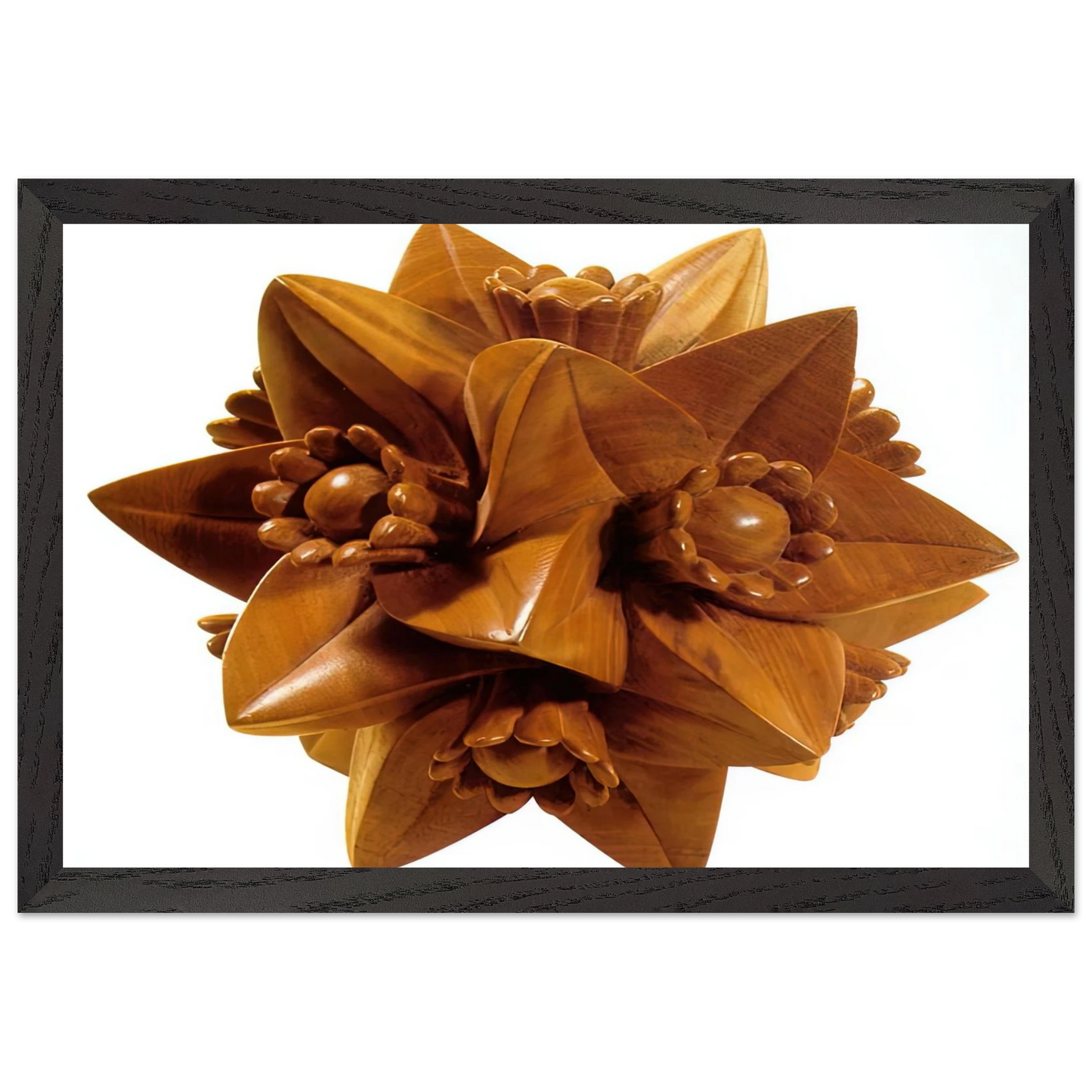 MC Escher - POLYHEDRON WITH FLOWERS Wall Art - 21x29.7 cm / 8x12" - Premium Wooden Framed Poster With Fine Art Paper - White frame