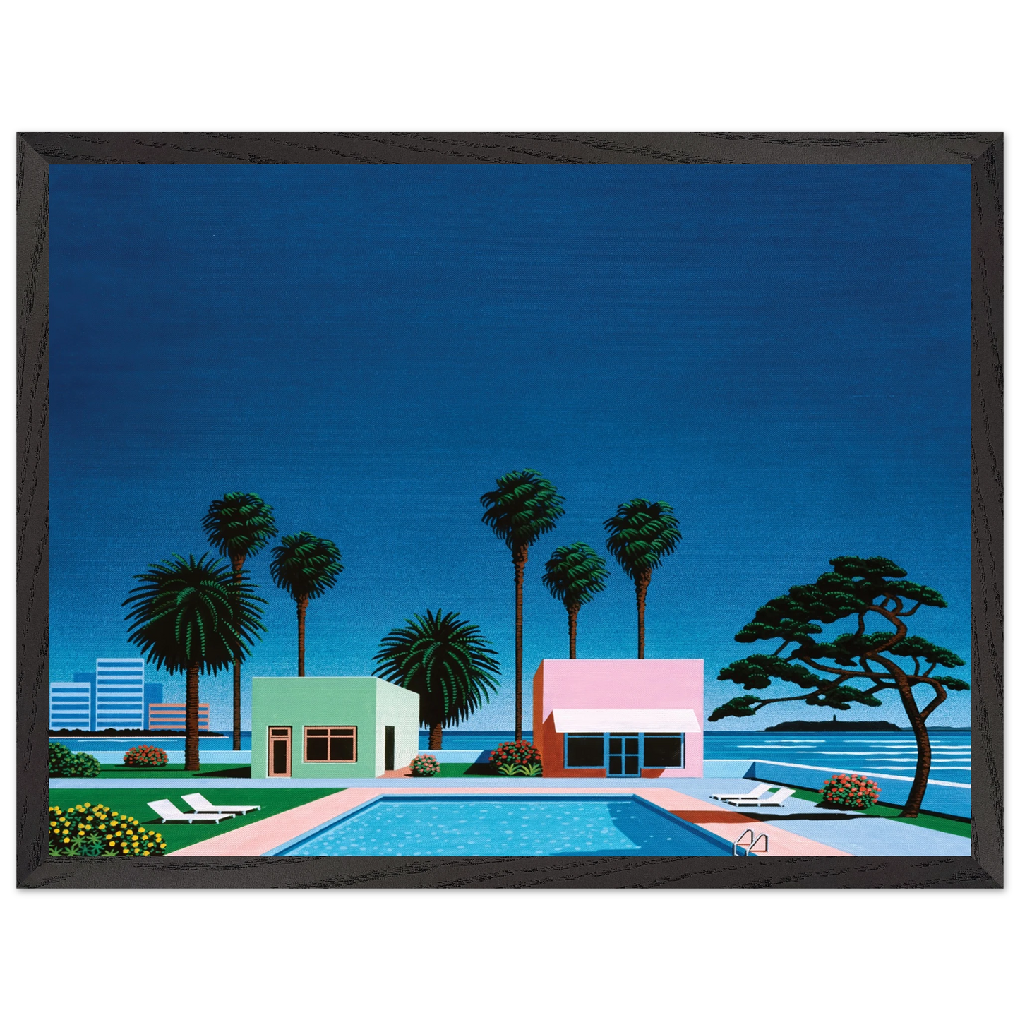 Hiroshi Nagai - Pacific Breeze Wall Art - 30x40 cm / 12x16 inches - Premium Wooden Framed Poster With Fine Art Paper - White frame