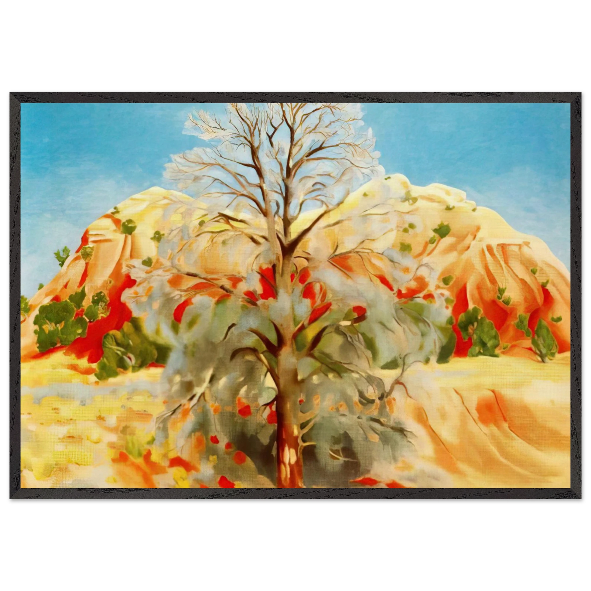 Dead Tree with Pink Hill - Georgia OKeeffe 70x100 cm / 28x40 inches Framed Art Print – Black Wooden Frame