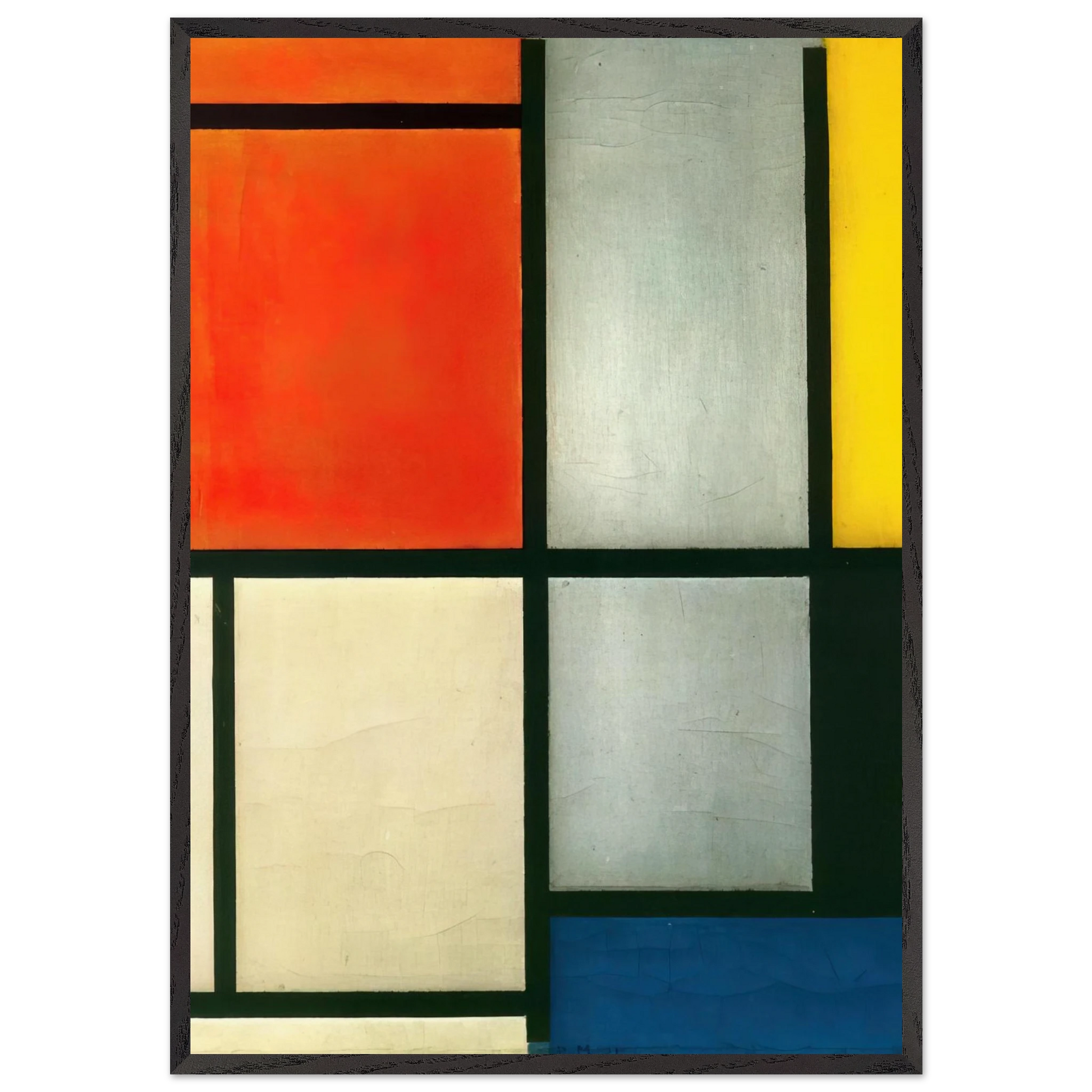Tableau 3 with Orange -Red Yellow Black Blue and Gray - Piet Mondrian Framed Art Print – Black Wooden Frame - Default Title - -Framed Art Print