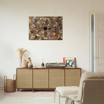 Kangaroo Dreaming, Mt. Dennison - 1989 - Clifford Possum Tjapaltjarri Brushed Aluminum Print - 70x100 cm / 28x40 inches | Clifford Possum Tjapaltjarri Aluminum Print | Clifford Possum Tjapaltjarri Prints