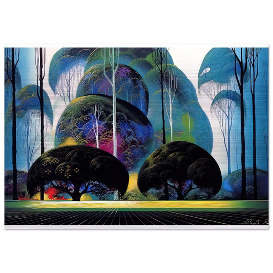 Green Forest - Eyvind Earle Brushed Aluminum Print - 70x100 cm / 28x40 inches | Eyvind Earle Aluminum Print | Eyvind Earle Prints