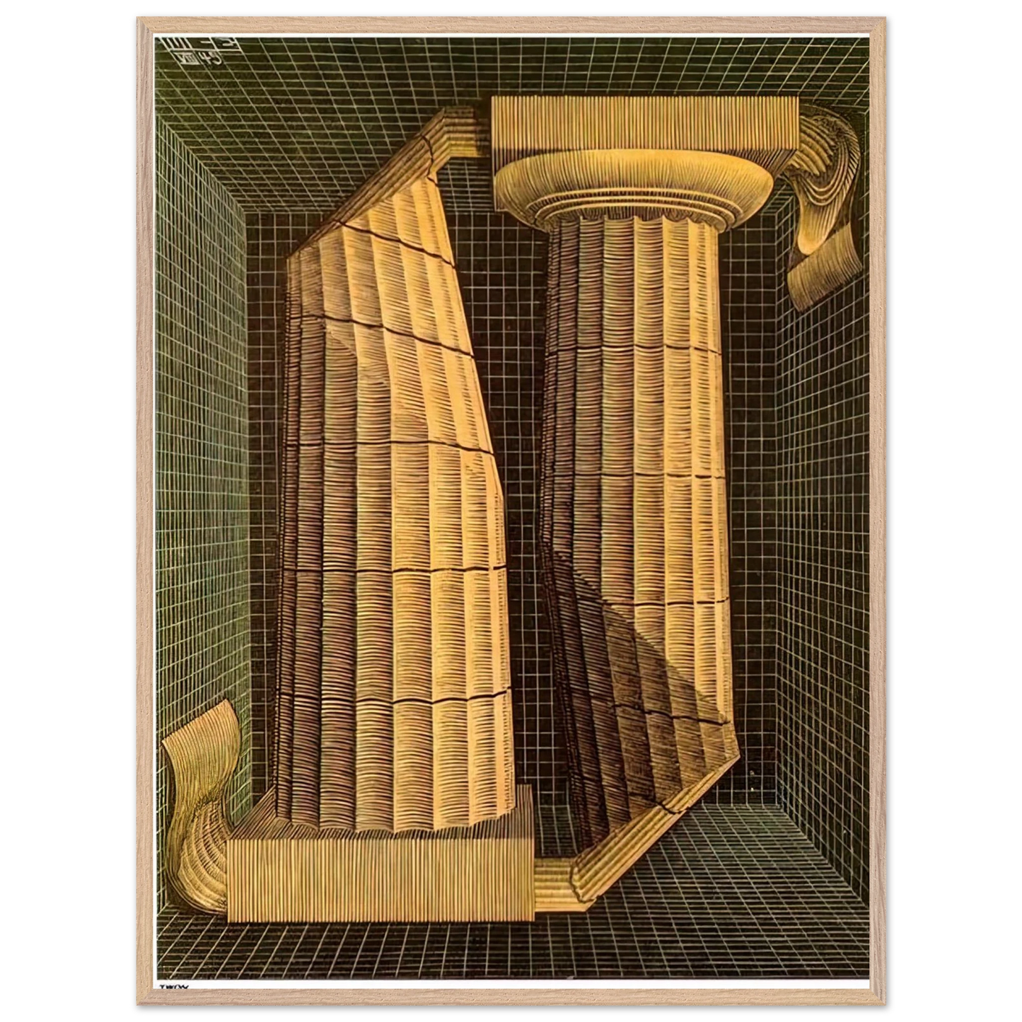MC Escher - DORIC COLUMNS Wall Art - 60x80 cm / 24x32 inches - Premium Wooden Framed Poster With Fine Art Paper - Wood frame