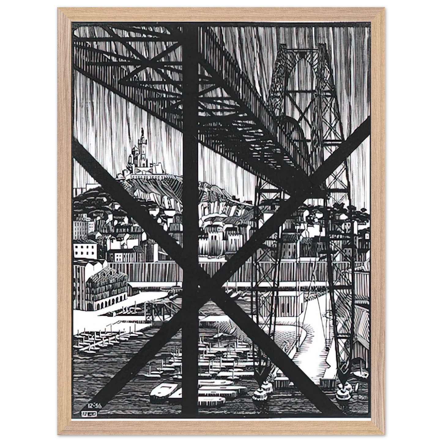 MC Escher - MARCEILLES DECEMBER 1936 1936 Wall Art - 21x29.7 cm / 8x12" - Premium Wooden Framed Poster With Fine Art Paper - Black frame
