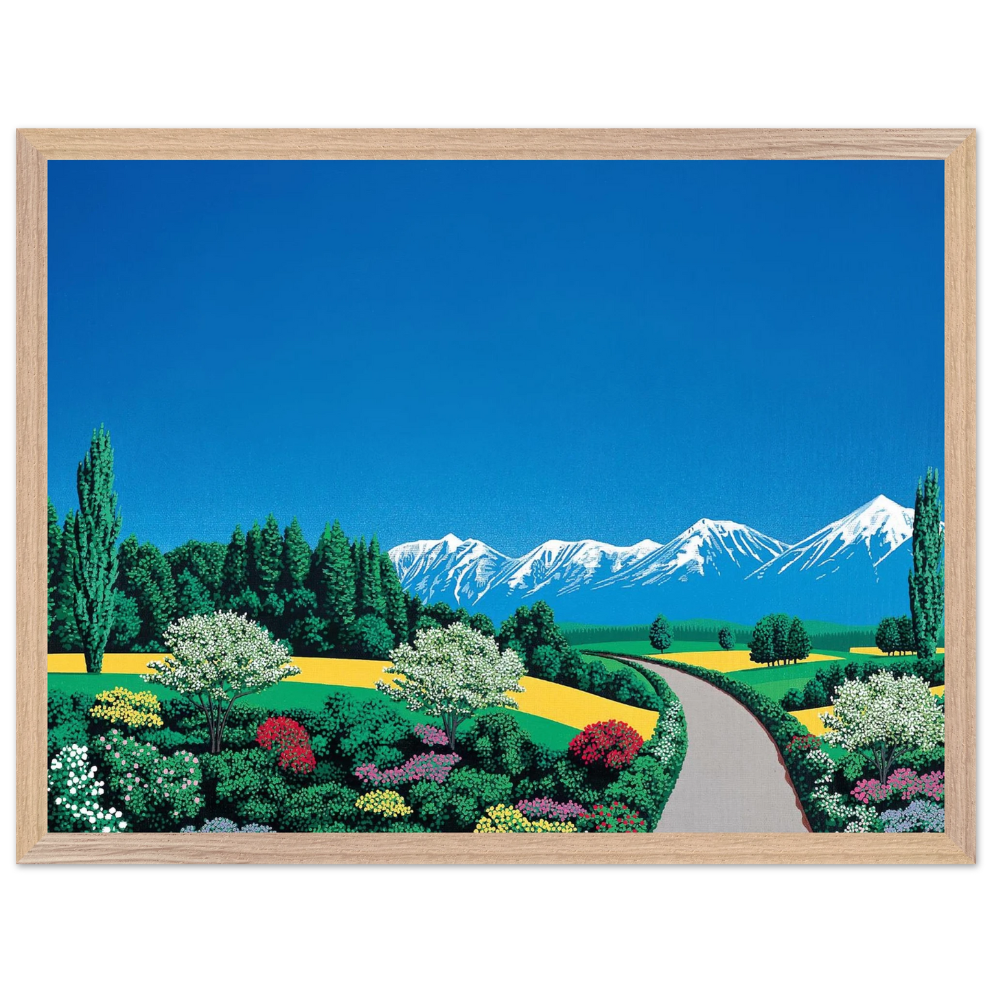 Hiroshi Nagai - Elv Alps Wall Art - 21x29.7 cm / 8x12" - Premium Wooden Framed Poster With Fine Art Paper - Black frame