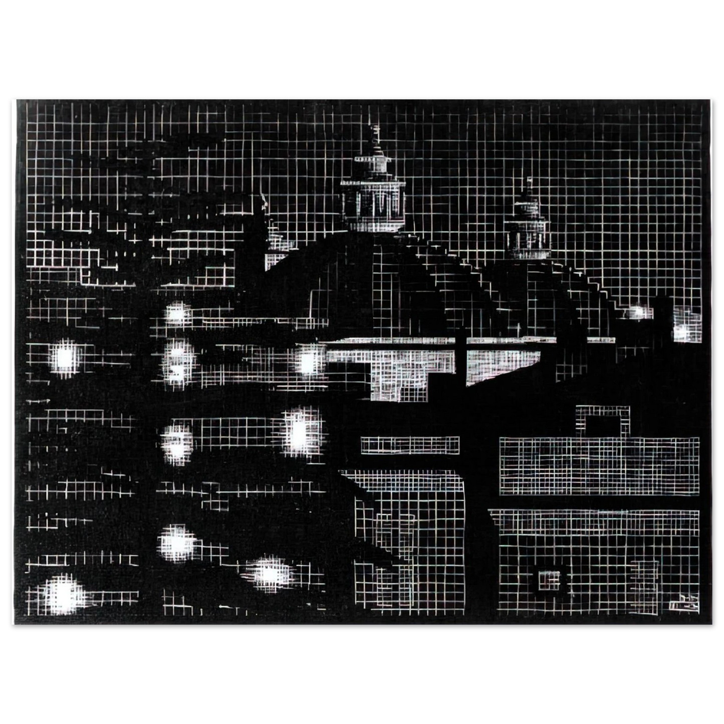 MC Escher - NOCTURNAL ROME 5 Wall Art - 30x40 cm / 12x16 inches - Premium Wooden Framed Poster With Fine Art Paper - White frame