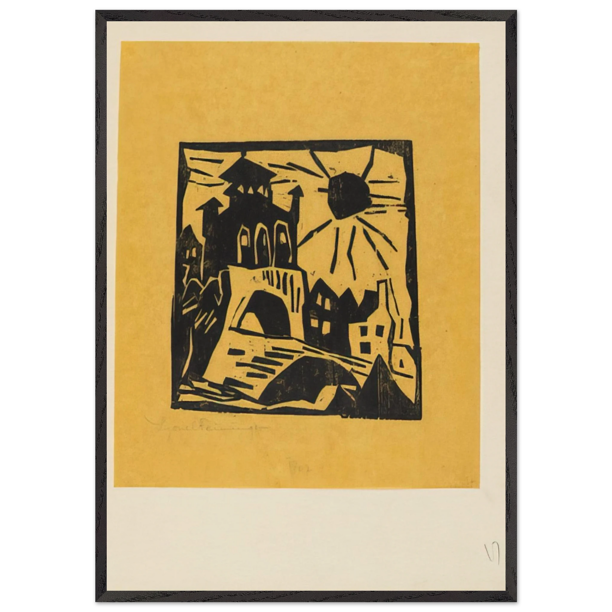 TOWN GATE RIBNITZ DAS TOR RIBNITZ 1918 - Lyonel Feininger Framed Art Print – Black Wooden Frame - Default Title - -Framed Art Print