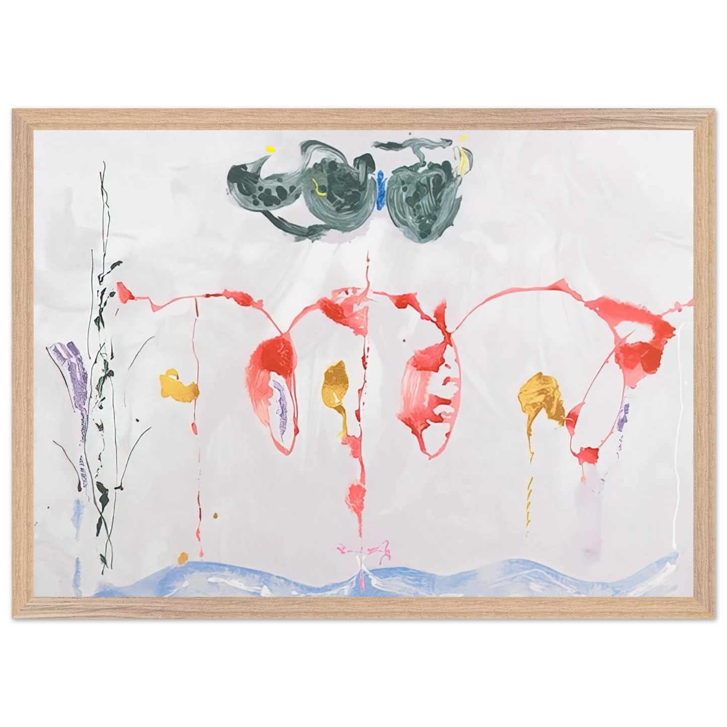 Helen Frankenthaler - Aerie - 2009 Wall art - 28x43  cm / XL (11x17 inches) - Premium Wooden Framed Poster With Fine Art Paper - Wood frame