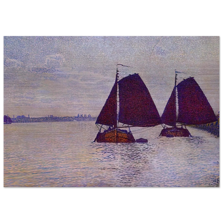 BARGES ON THE RIVER SCHELDT 1892 - Theo van Rysselberghe Brushed Aluminum Print - 70x100 cm / 28x40 inches | Theo van Rysselberghe Aluminum Print | Theo van Rysselberghe Prints