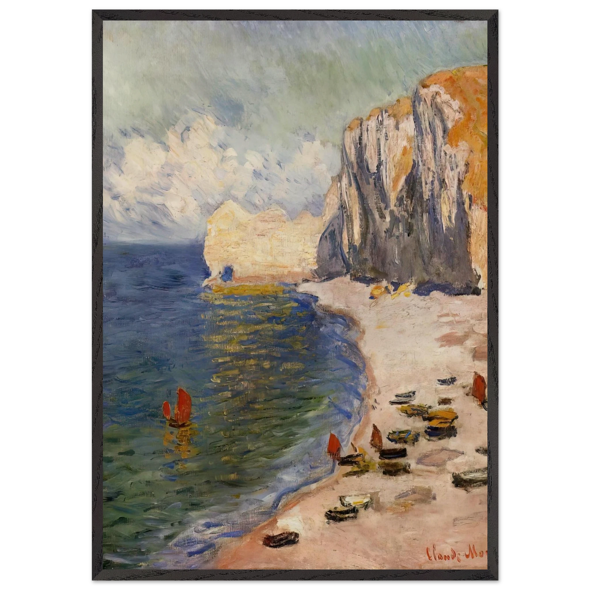 The Beach and the Falaise dAmont - claude monet Framed Art Print – Black Wooden Frame - Default Title - -Framed Art Print