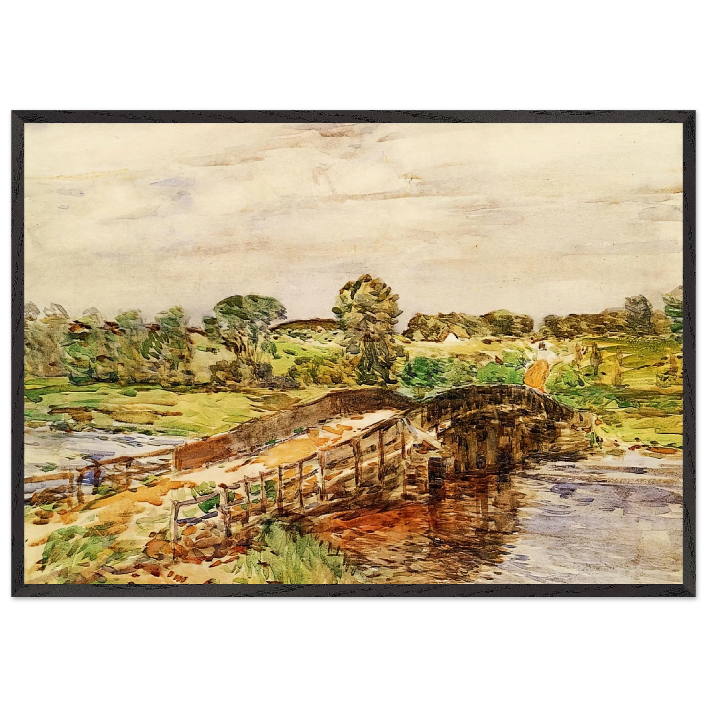 Bridge at Old Lyme 02 - Childe Hassam 70x100 cm / 28x40 inches Framed Art Print – Black Wooden Frame