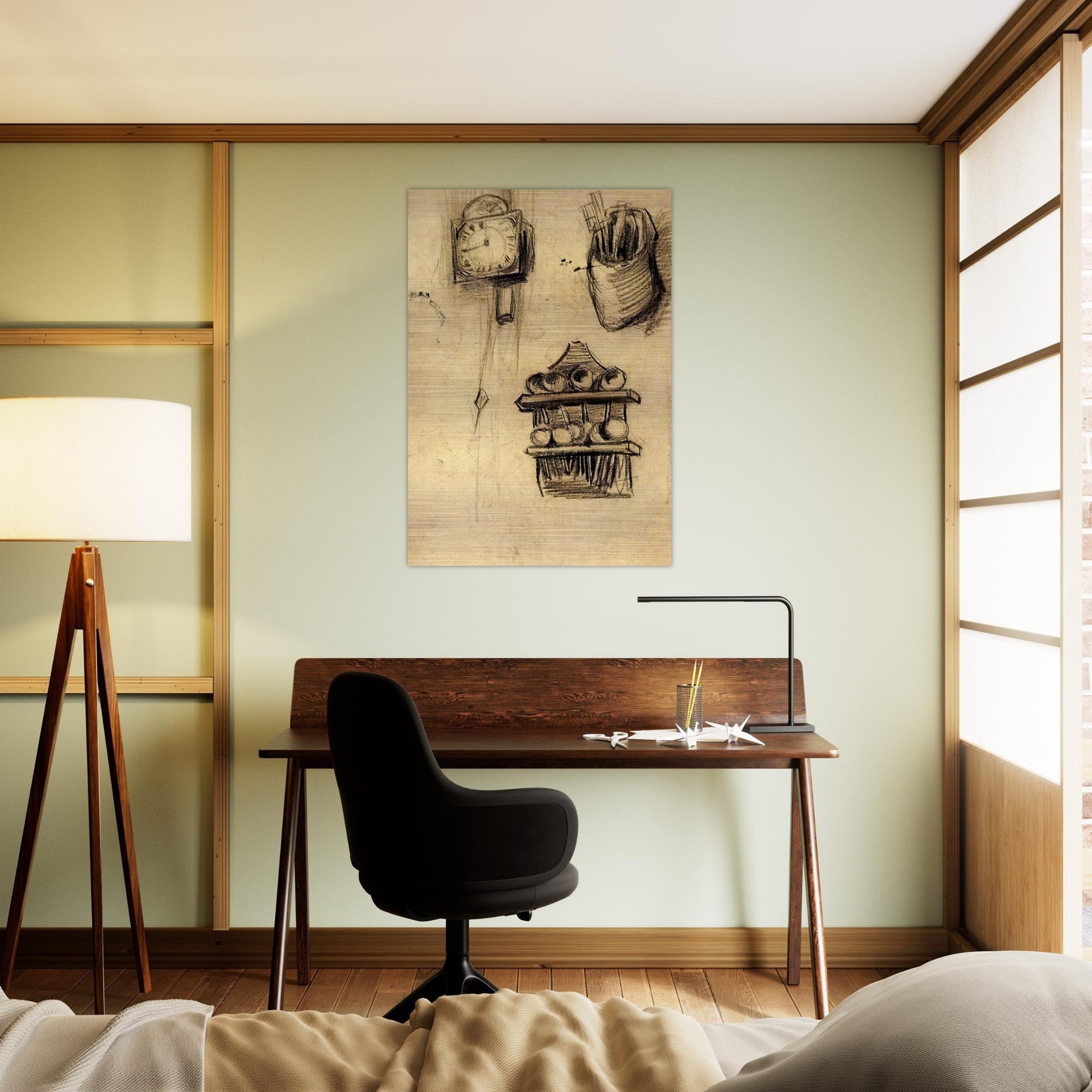 Clock, Clog with Cutlery and a Spoon Rack - Vincent van Gogh Brushed Aluminum Print - 70x100 cm / 28x40 inches | Vincent van Gogh Aluminum Print | Vincent van Gogh Prints