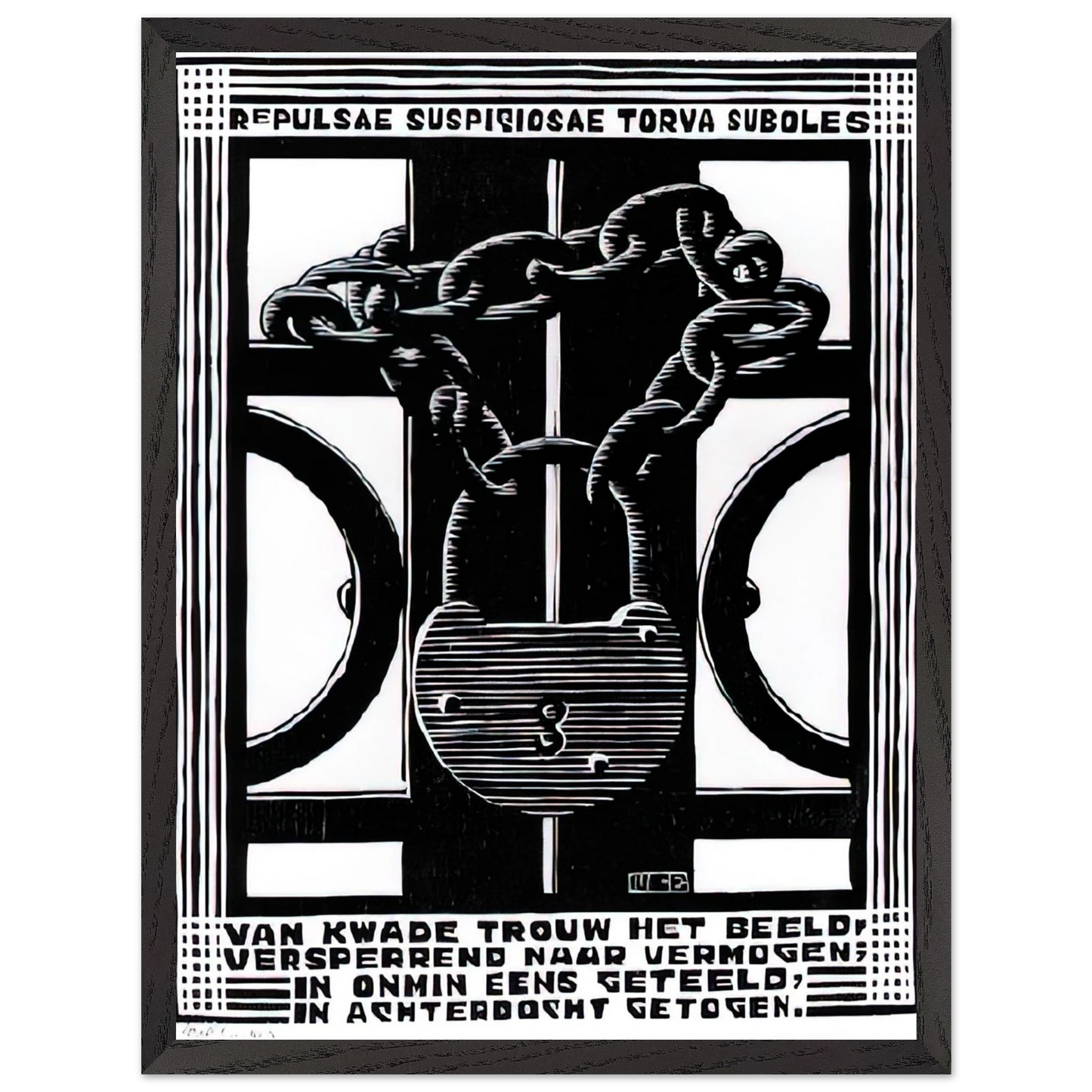 MC Escher - PADLOCK Wall Art - 21x29.7 cm / 8x12" - Premium Wooden Framed Poster With Fine Art Paper - Wood frame