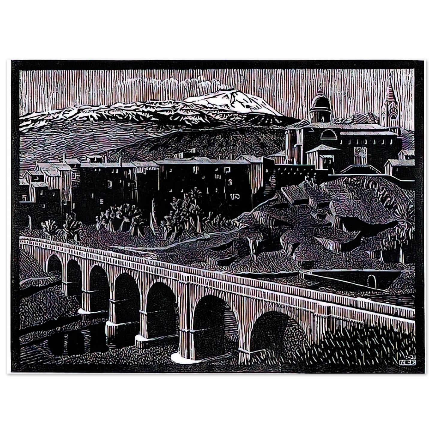 MC Escher - RANDAZZO AND MOUNT ETNA SICILY JANUARY 1933 1933 Wall Art - 60x80 cm / 24x32 inches - Fine Art Poster - -