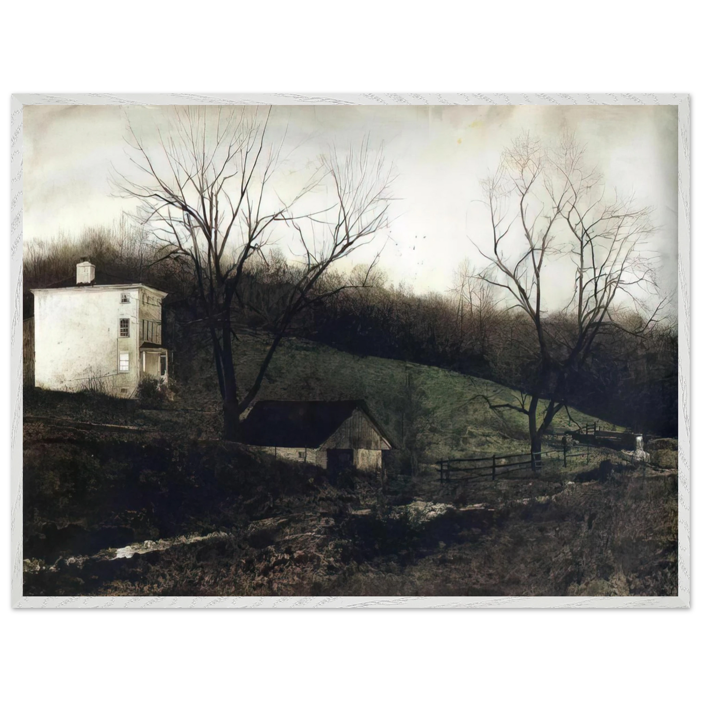 Andrew Wyeth - EVENING AT KUERNERS Wall Art - 21x29.7 cm / 8x12" - Premium Wooden Framed Poster With Fine Art Paper - Black frame