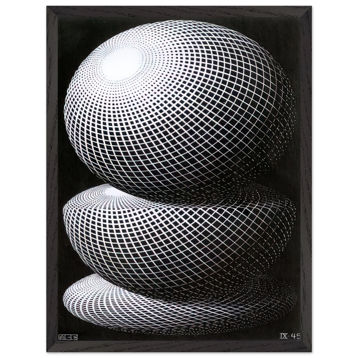 MC Escher - THREE SPHERES I SCHEME Wall Art - 30x40 cm / 12x16 inches - Premium Wooden Framed Poster With Fine Art Paper - Wood frame