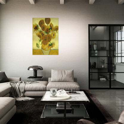 Still Life - Vase with Fifteen Sunflowers - Vincent van Gogh Brushed Aluminum Print - 70x100 cm / 28x40 inches | Vincent van Gogh Aluminum Print | Vincent van Gogh Prints