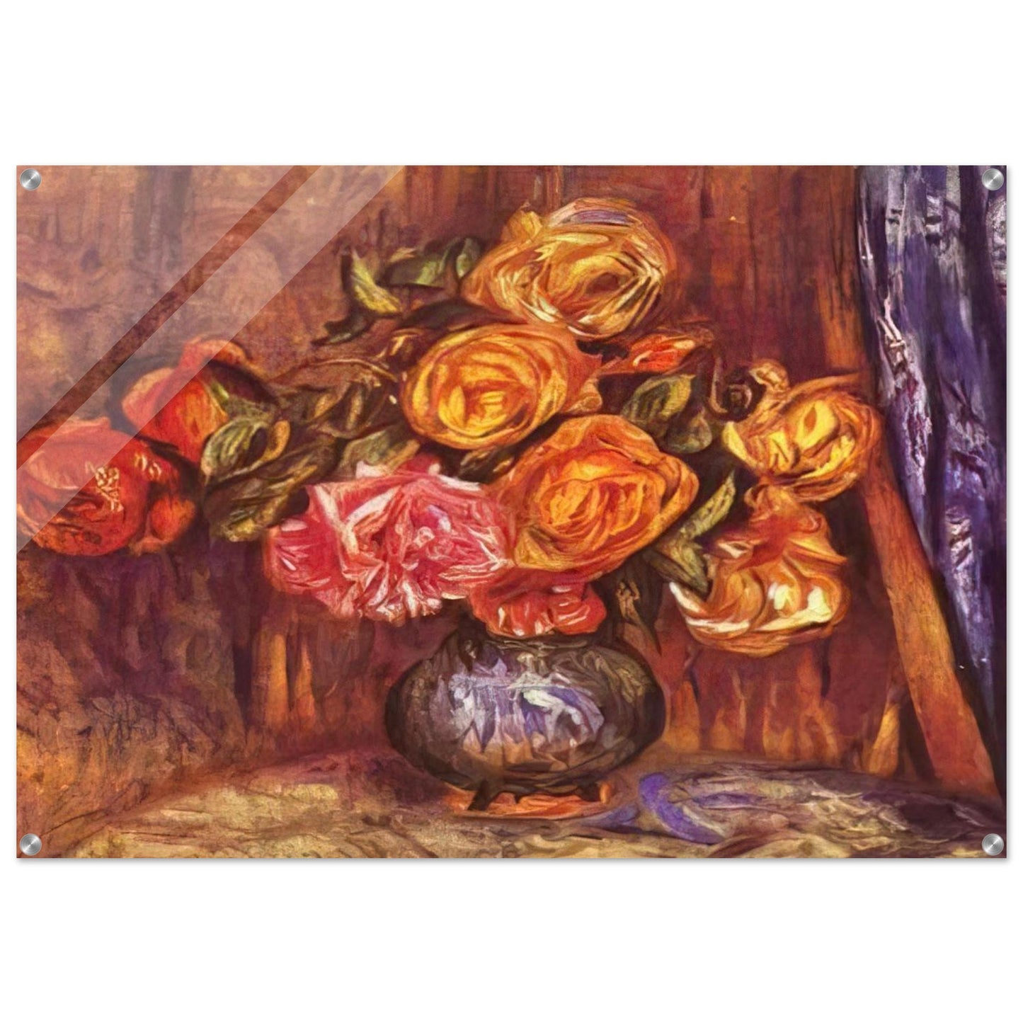 Roses Before the Blue Curtain - Pierre-Auguste Renoir Acrylic Print - 70x100 cm / 28x40″ inches