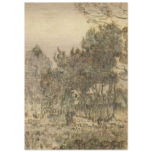 Pine Trees near the Wall of the Asylum - Vincent van Gogh Brushed Aluminum Print - 70x100 cm / 28x40 inches | Vincent van Gogh Aluminum Print | Vincent van Gogh Prints