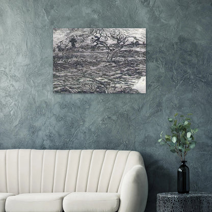 Landscape with Olive Tree and Mountains in the Background - Vincent van Gogh Brushed Aluminum Print - 70x100 cm / 28x40 inches | Vincent van Gogh Aluminum Print | Vincent van Gogh Prints