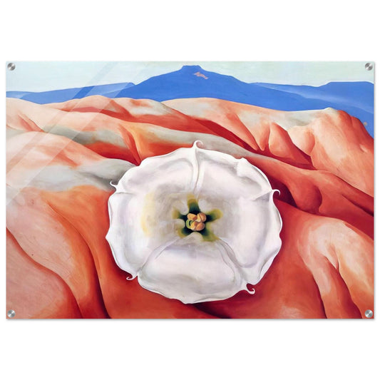 Red hills and white flower II - Georgia O'Keeffe Acrylic Print - 70x100 cm / 28x40″ inches | Georgia O'Keeffe Wall Art | Georgia O'Keeffe Prints