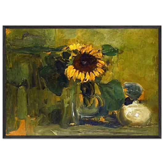 Still life with Sunflower - Piet Mondrian Framed Art Print – Black Wooden Frame - Default Title - -Framed Art Print