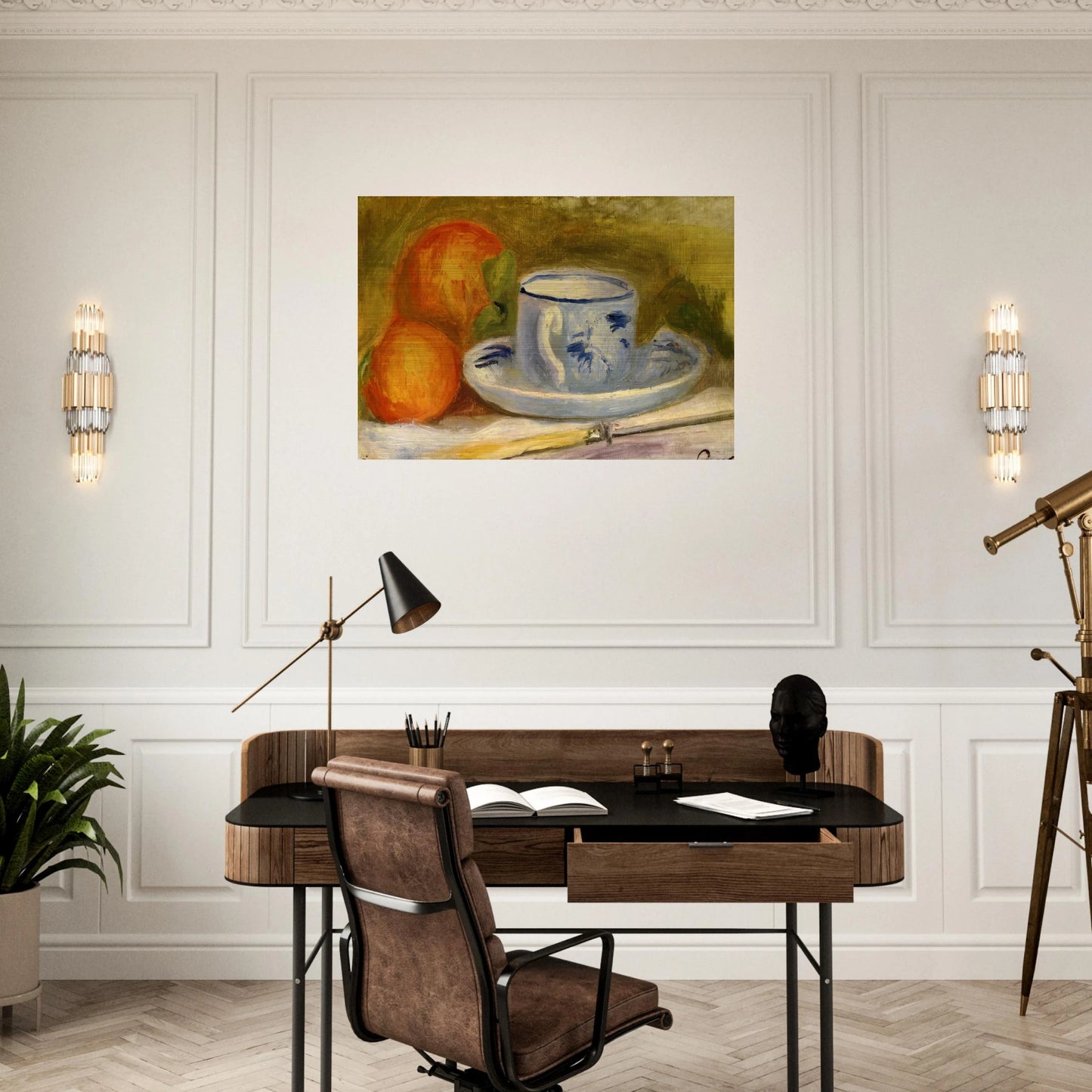 Cup and Oranges - Pierre-Auguste Renoir Brushed Aluminum Print - 70x100 cm / 28x40 inches | Pierre-Auguste Renoir Aluminum Print | Pierre-Auguste Renoir Prints