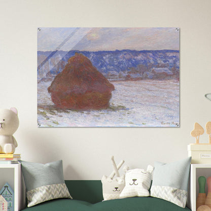 Stack of Wheat Snow Effect, Overcast Day - claude monet Acrylic Print - 70x100 cm / 28x40″ inches