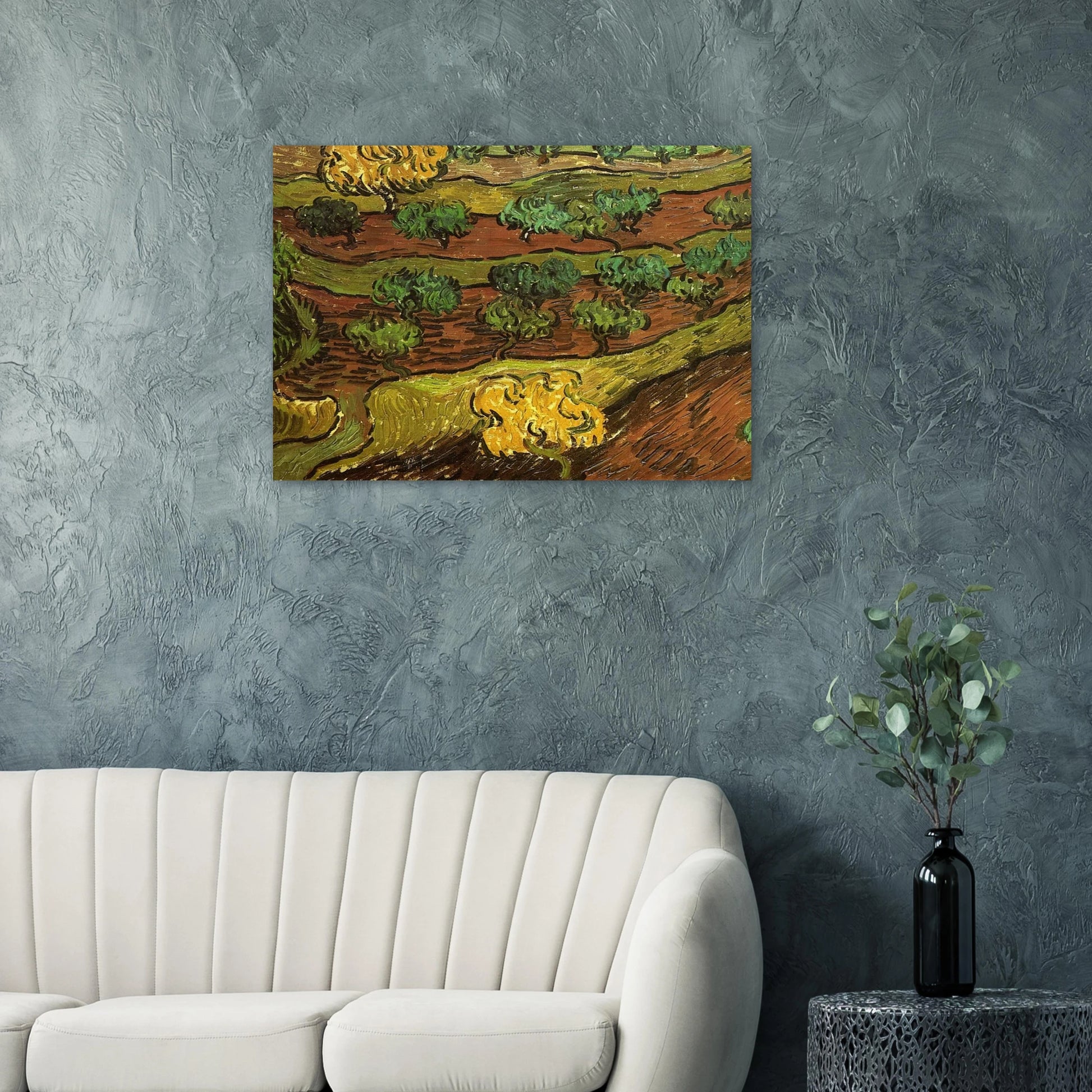 Olive Trees against a Slope of a Hill - Vincent van Gogh Brushed Aluminum Print - 70x100 cm / 28x40 inches | Vincent van Gogh Aluminum Print | Vincent van Gogh Prints