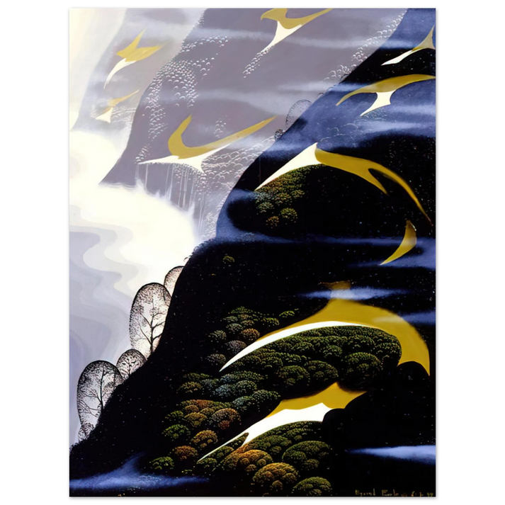 Eyvind Earle - Copy of Sea mist and Pastures  75x100 cm / 30x40inches Fine Art Poster
