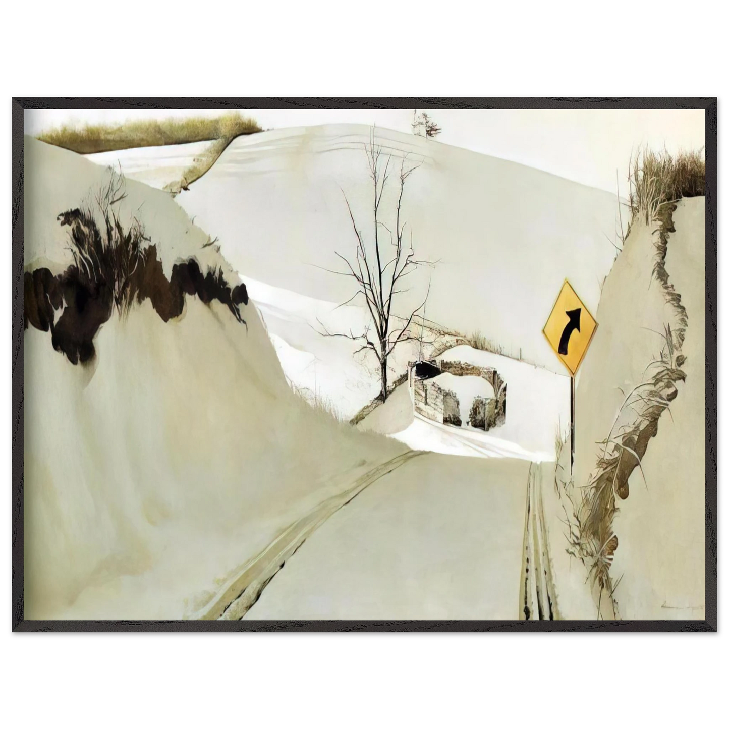 Andrew Wyeth - RING ROAD Wall Art - 60x80 cm / 24x32 inches - Premium Wooden Framed Poster With Fine Art Paper - Wood frame
