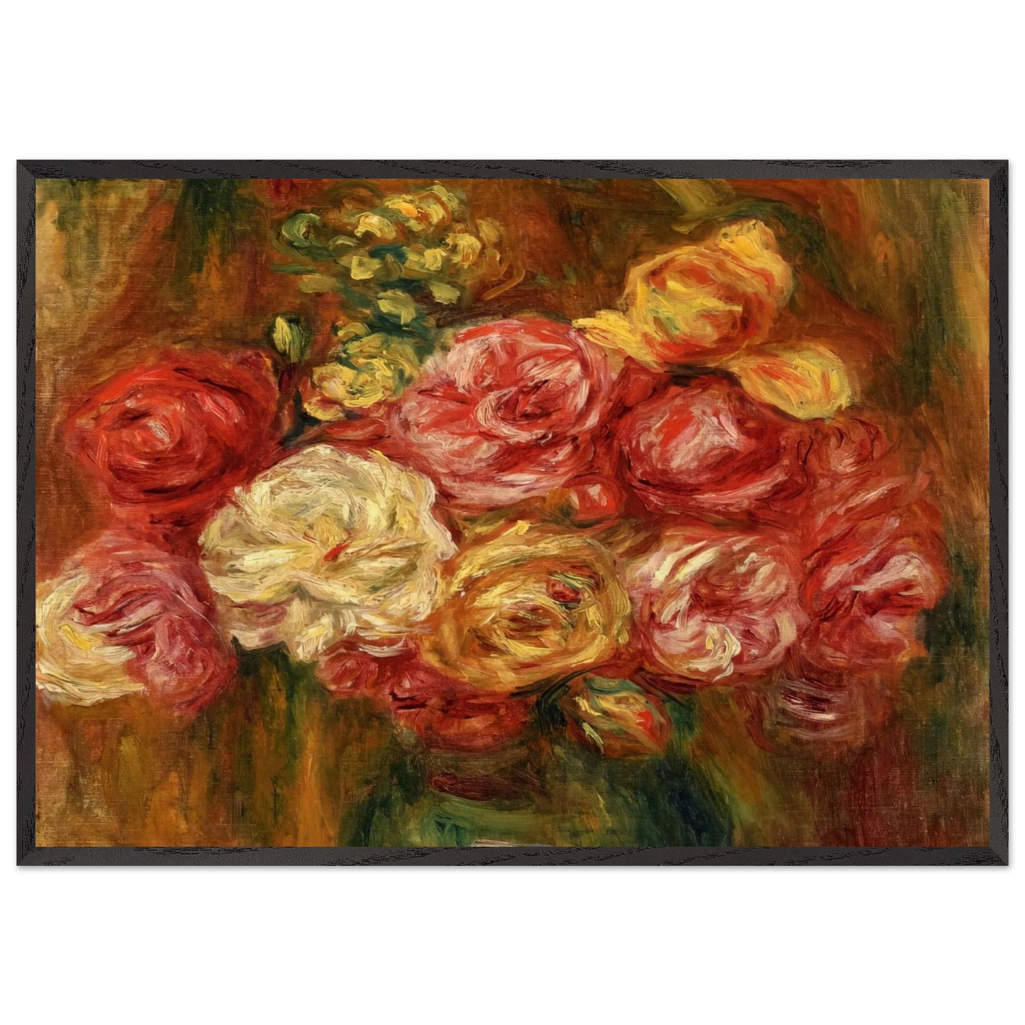 Bouquet of Roses in a Green Vase - Pierre-Auguste Renoir Framed Art Print – Black Wooden Frame - Default Title - -Framed Art Print
