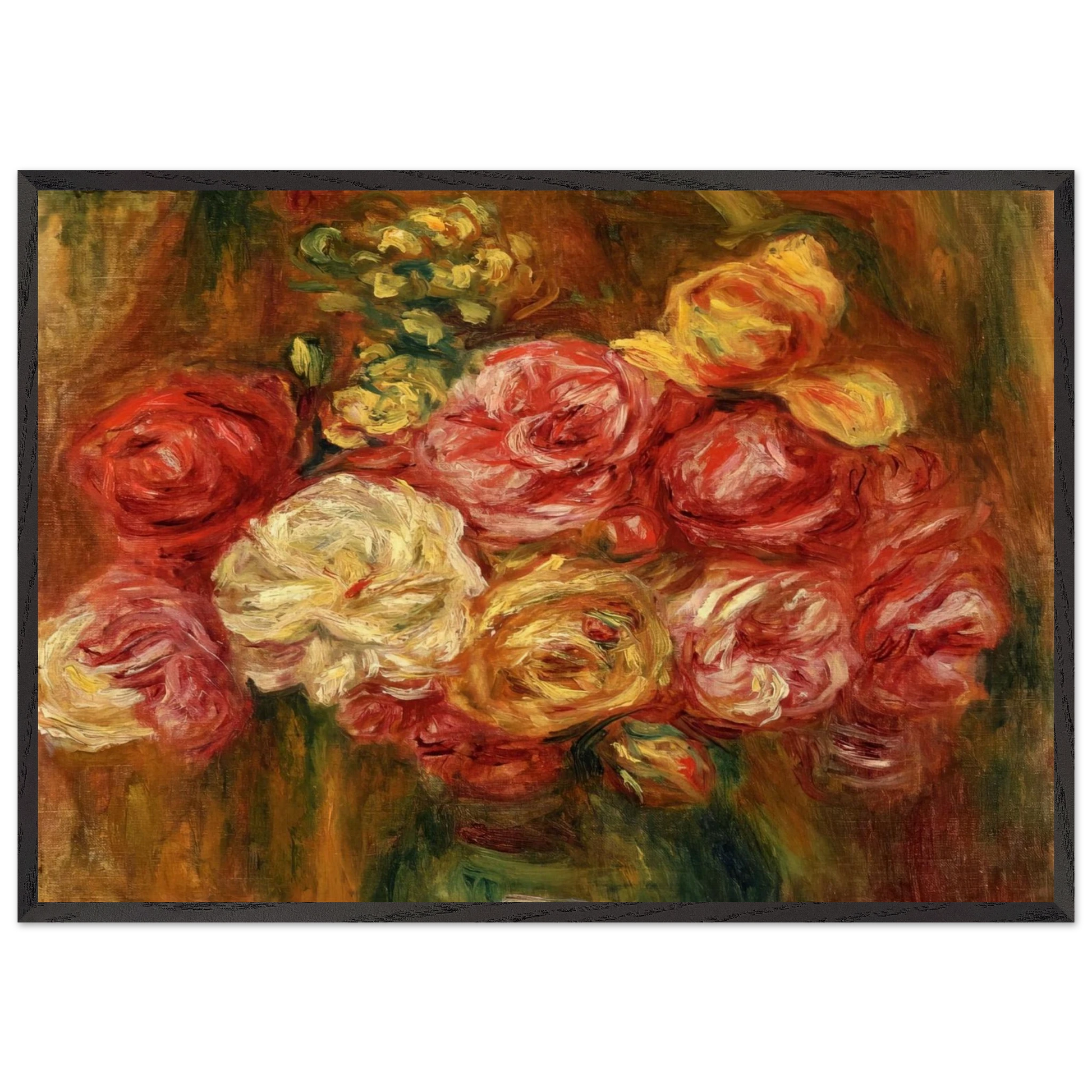 Bouquet of Roses in a Green Vase - Pierre-Auguste Renoir Framed Art Print – Black Wooden Frame - Default Title - -Framed Art Print