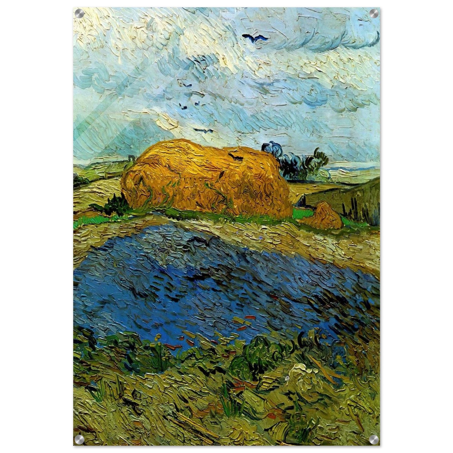 Haystack under a Rainy Sky - Vincent van Gogh Acrylic Print - 70x100 cm / 28x40″ inches