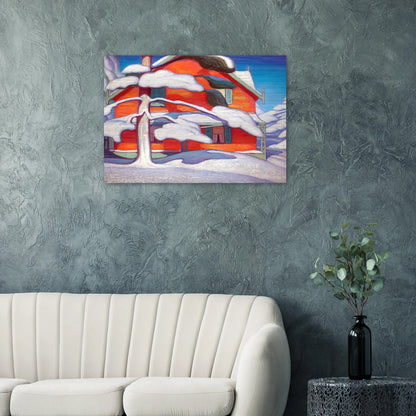 Pine Tree and Red House, Winter City - 1924 - Lawren Harris Brushed Aluminum Print - 70x100 cm / 28x40 inches | Lawren Harris Aluminum Print | Lawren Harris Prints