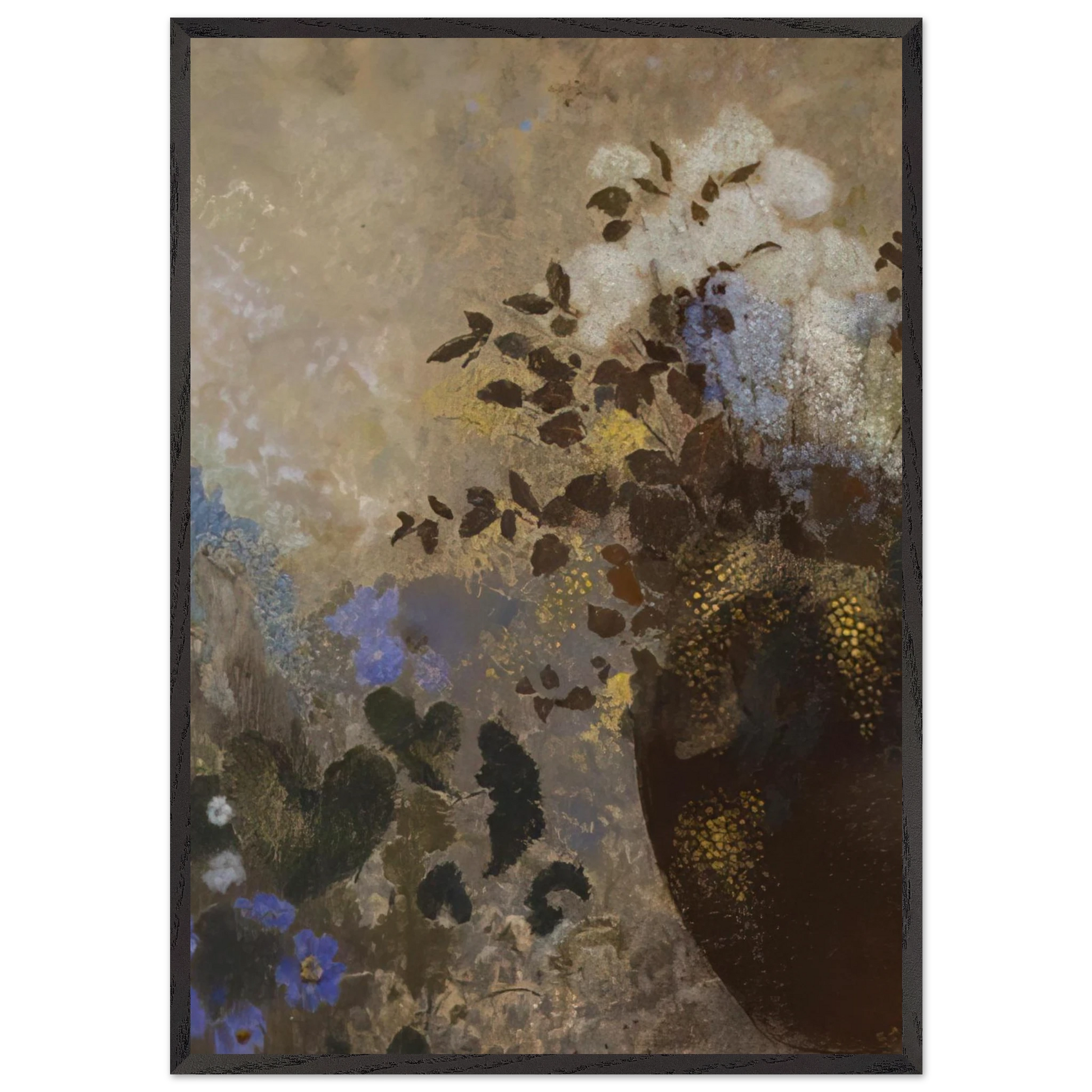 FLOWERS IN A BLACK VASE - Odilon Redon Framed Art Print – Black Wooden Frame - Default Title - -Framed Art Print