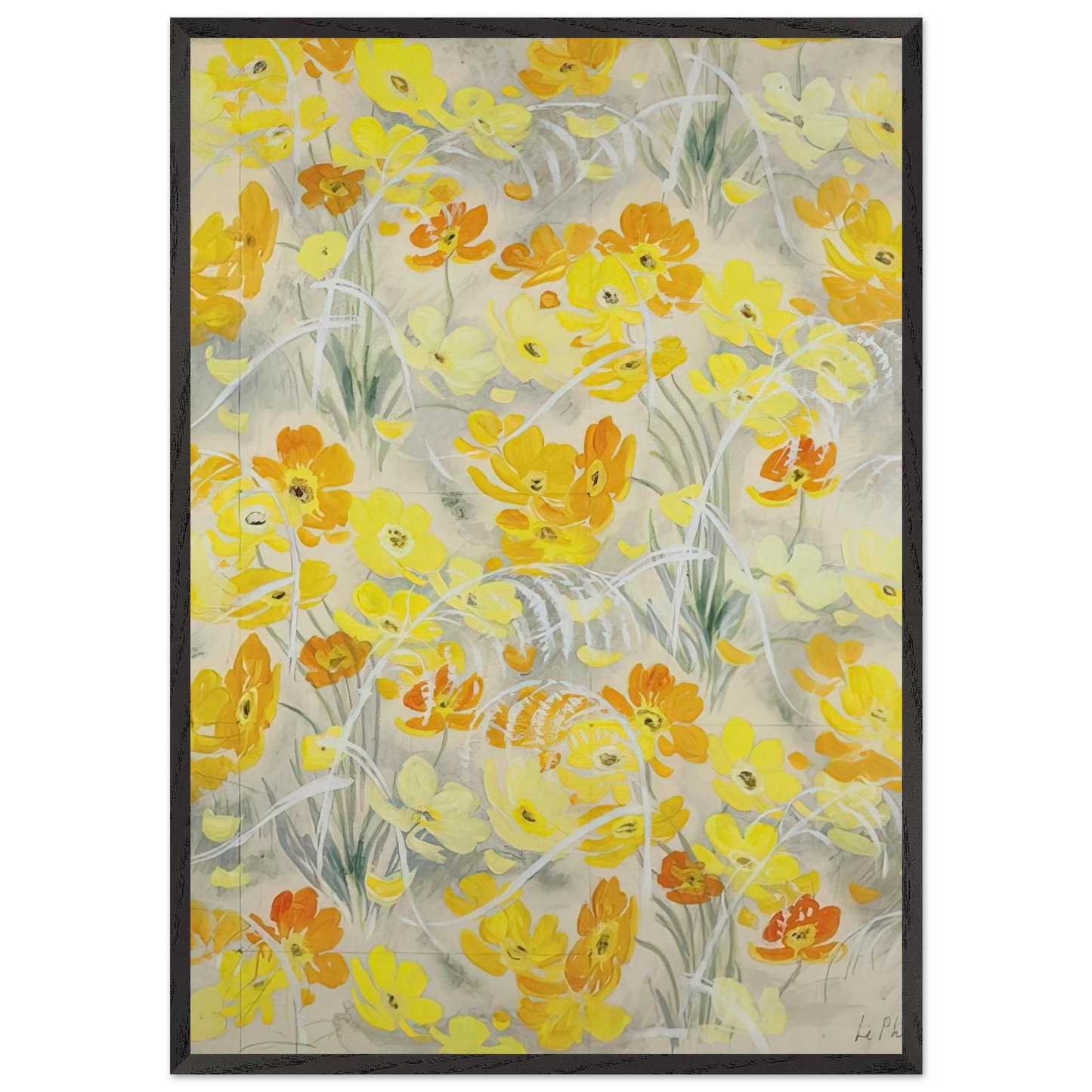 Orange and Yellow Flowers - Post-Impressionism - Le Pho Framed Art Print – Black Wooden Frame - Default Title - -Framed Art Print