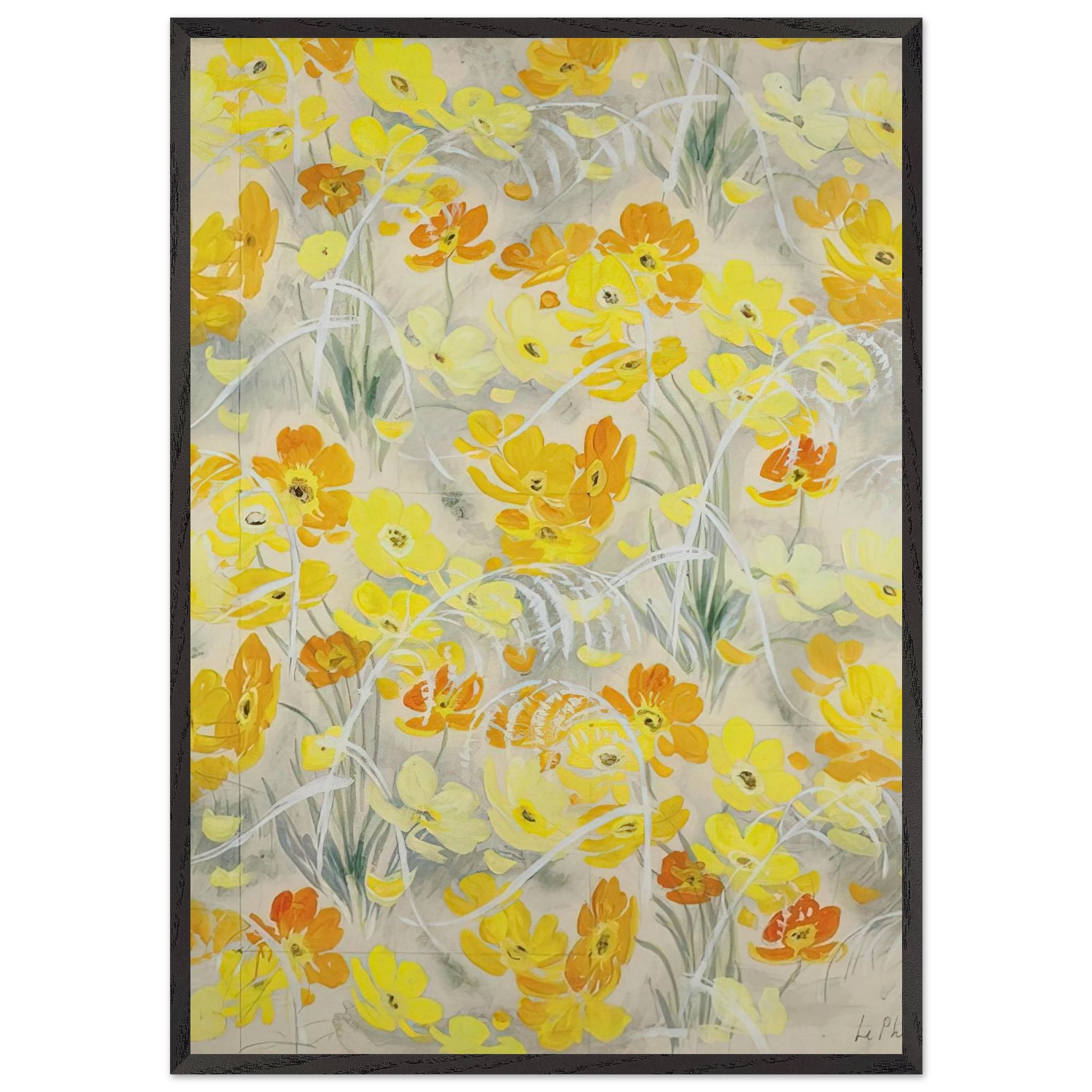 Orange and Yellow Flowers - Post-Impressionism - Le Pho Framed Art Print – Black Wooden Frame - Default Title - -Framed Art Print