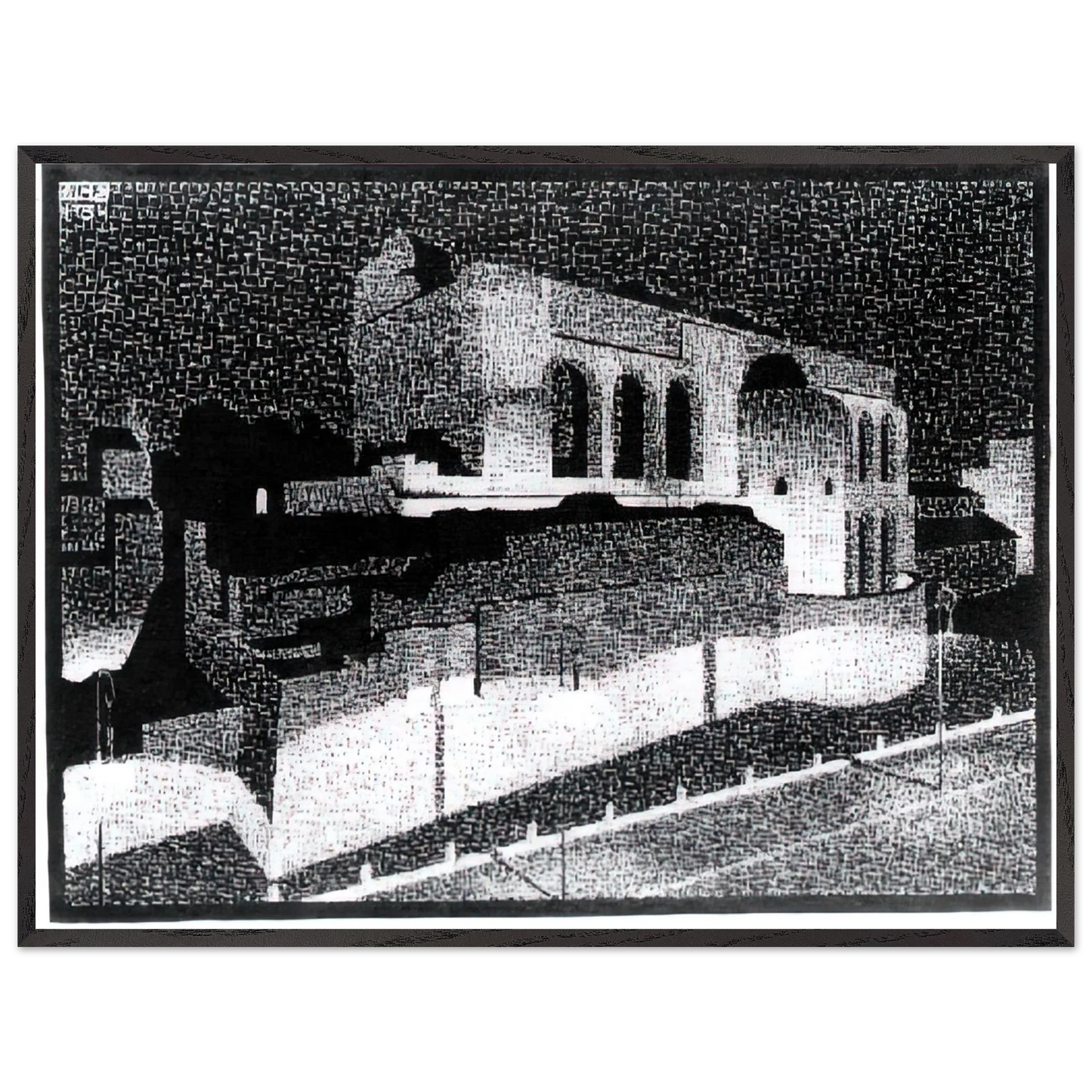 MC Escher - NOCTURNAL ROME BASILICA OF CONSTANTINE Wall Art - 30x40 cm / 12x16 inches - Premium Wooden Framed Poster With Fine Art Paper - White frame