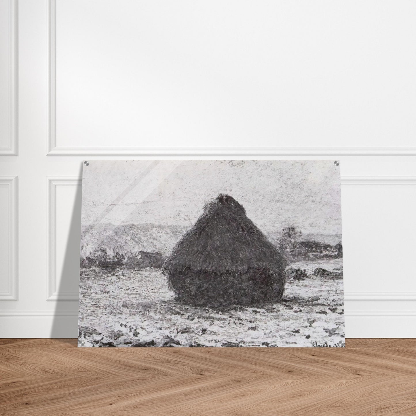 Grainstack in the Sunlight, Snow Effect - claude monet Acrylic Print - 70x100 cm / 28x40″ inches | claude monet Wall Art | claude monet Prints