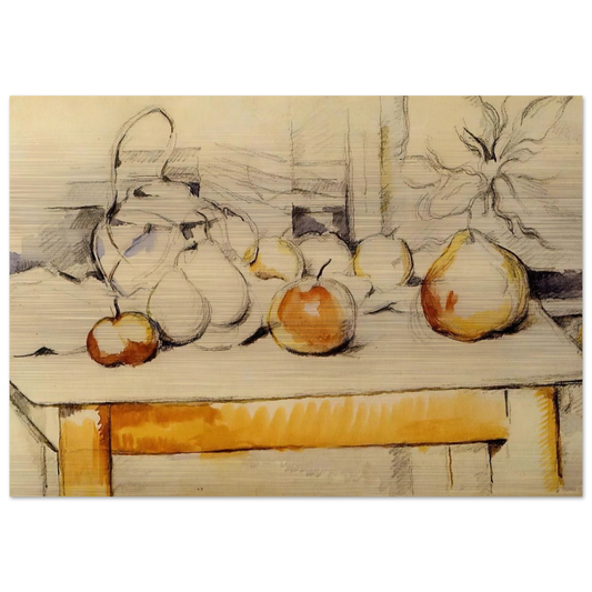 Pot of Ginger and Fruits on a Table - Paul Cézanne Brushed Aluminum Print - 70x100 cm / 28x40 inches | Paul Cézanne Aluminum Print | Paul Cézanne Prints