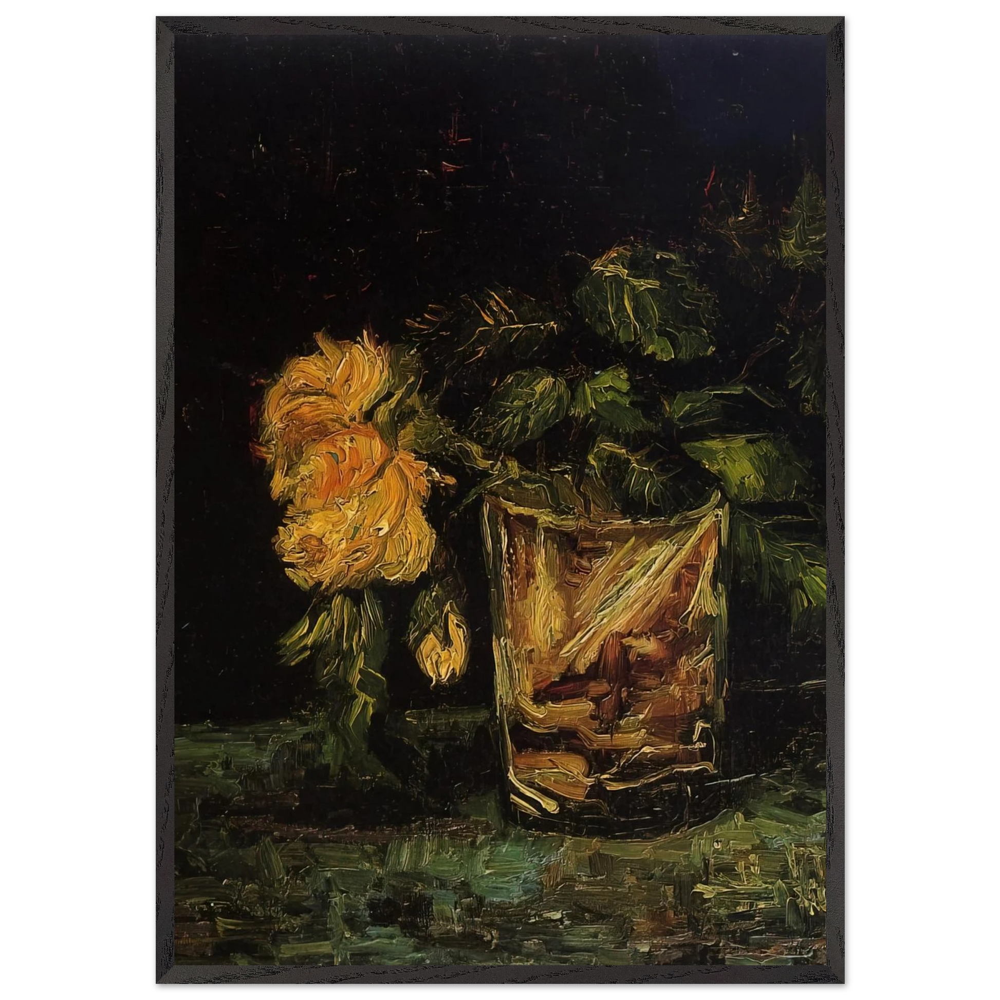 Glass with Roses - Vincent van Gogh Framed Art Print – Black Wooden Frame - Default Title - -Framed Art Print
