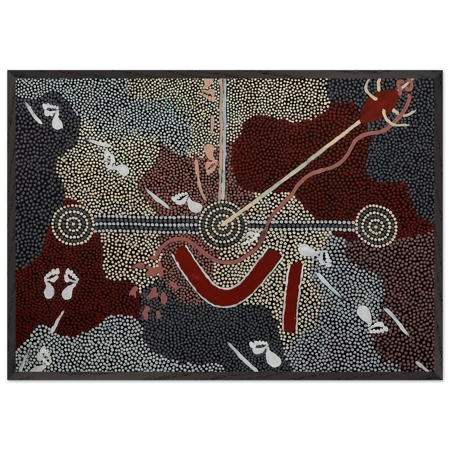 Love Story - 1998 - Clifford Possum Tjapaltjarri Framed Art Print – Black Wooden Frame - Default Title - -Framed Art Print