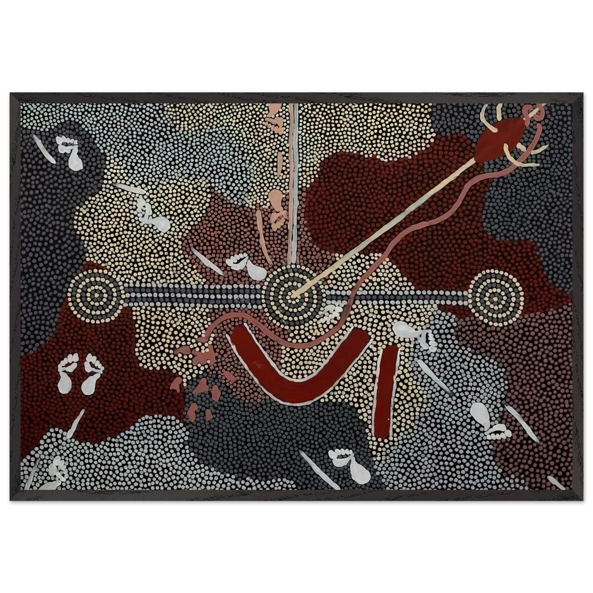 Love Story - 1998 - Clifford Possum Tjapaltjarri Framed Art Print – Black Wooden Frame - Default Title - -Framed Art Print